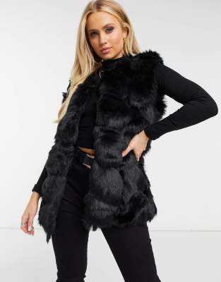 Missguided bubble fur vest in black