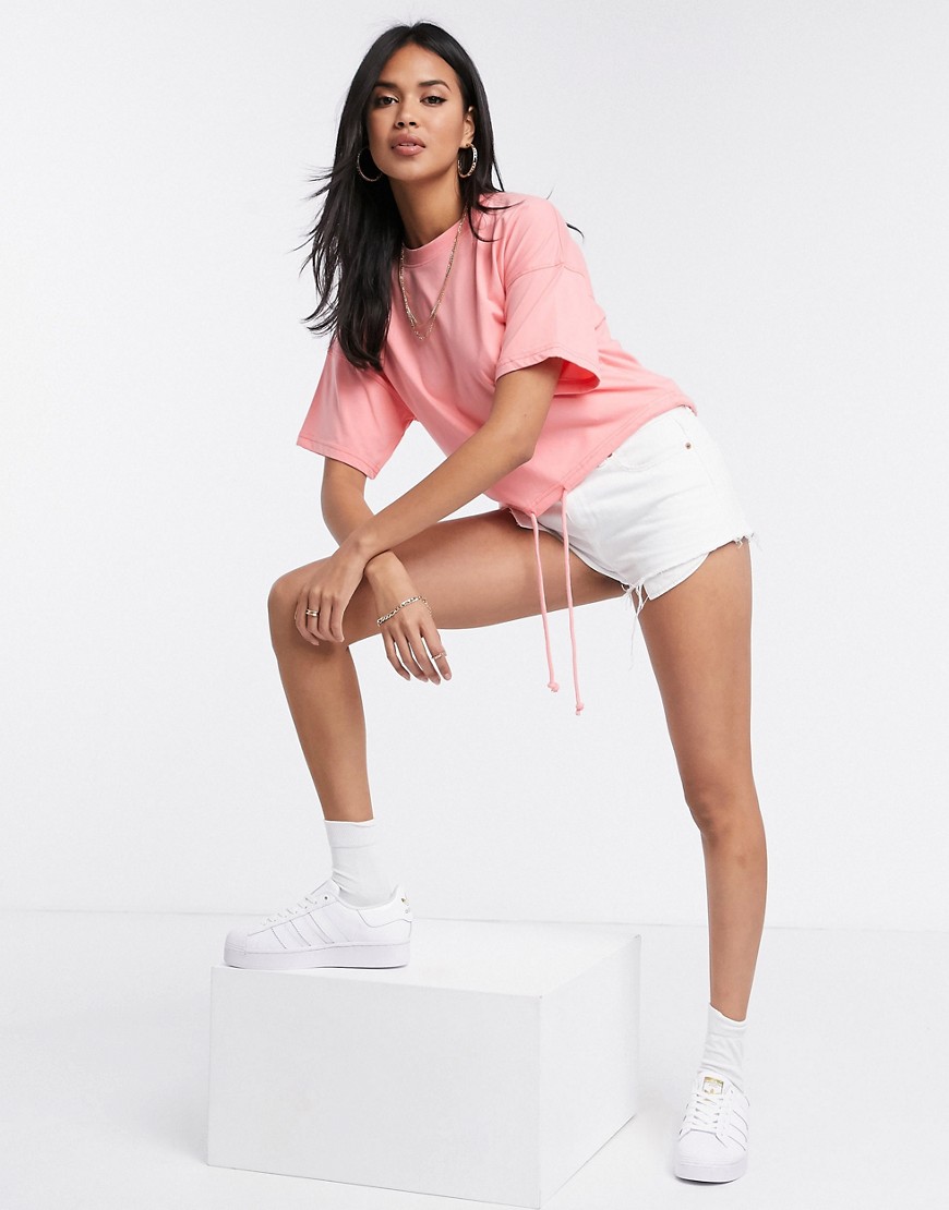 Missguided bubble hem crop t-shirt in coral-Pink