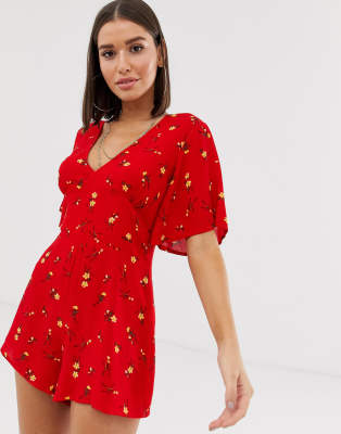 red ditsy playsuit
