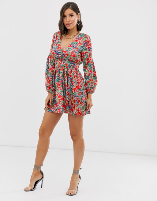 missguided paisley button through sweetheart dress