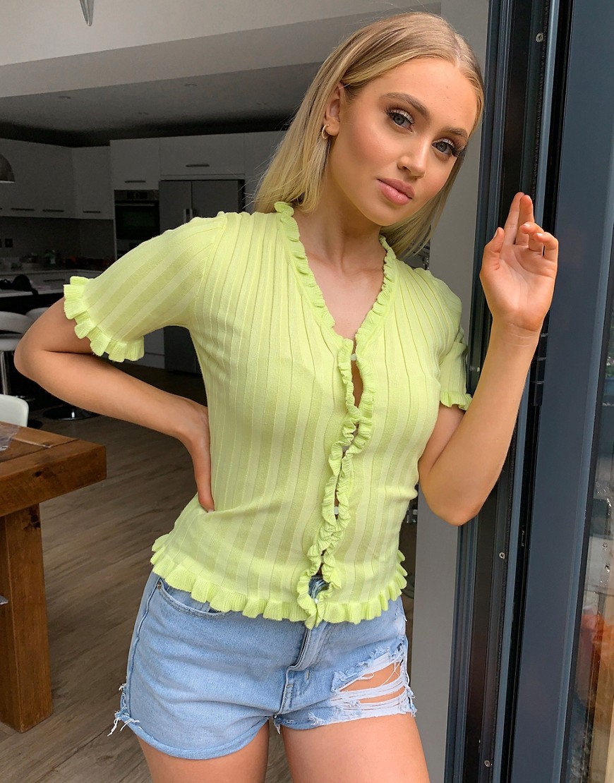 Missguided button through ribbed cardi in green