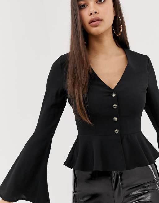 Button peplum hot sale blouse