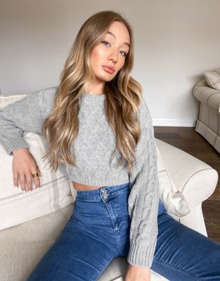 Missguided cable cropped jumper in grey | ASOS