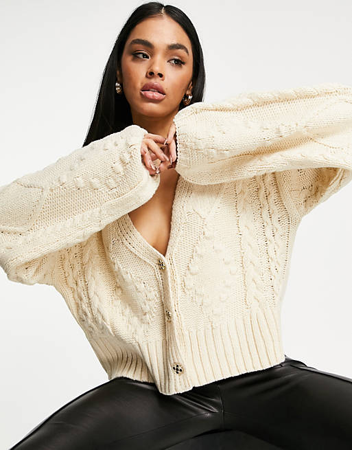 Jumpers & Cardigans Missguided cable knit cardigan in cream 