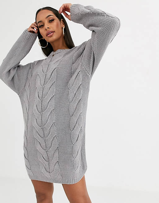 Missguided cable knit jumper dress in grey | ASOS