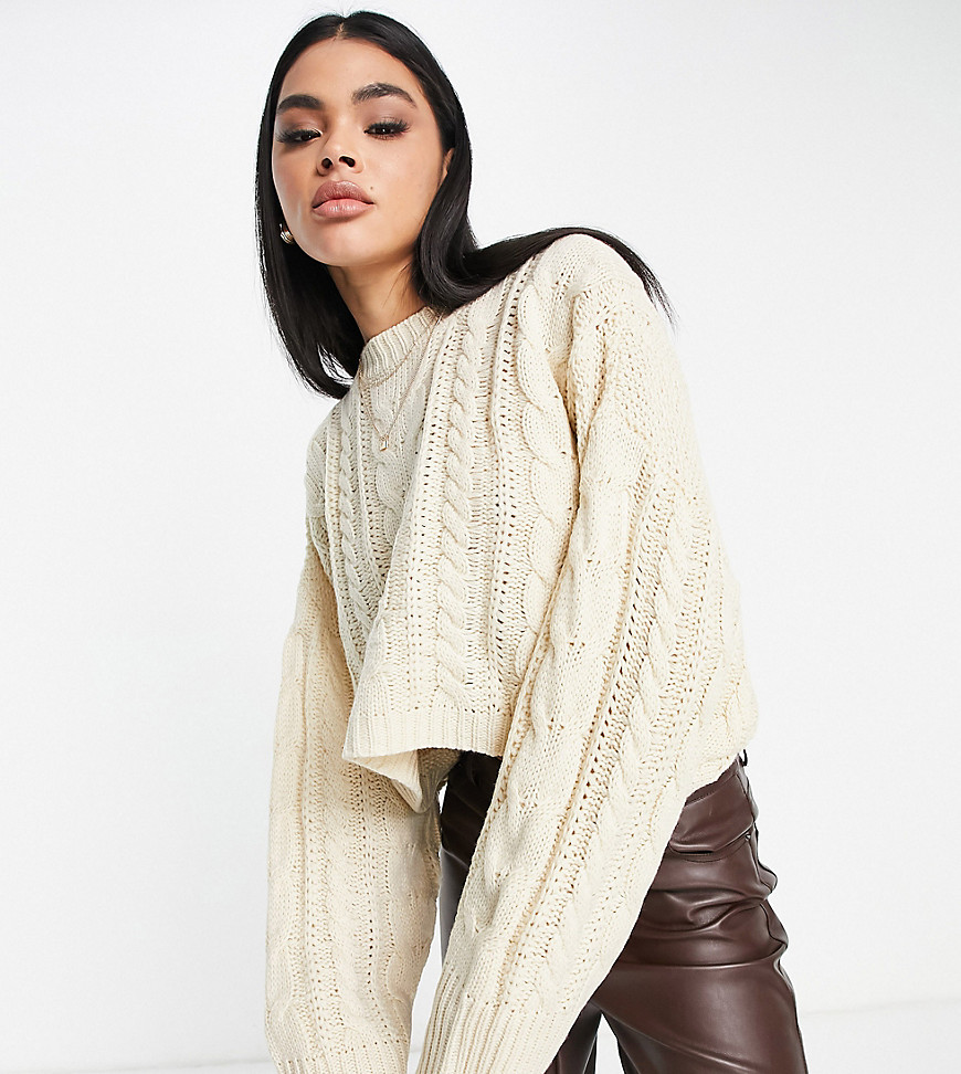 Missguided cable knit sweater in cream-White