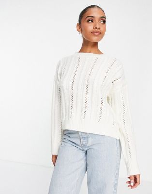 Missguided cable knit tie back detail jumper in white