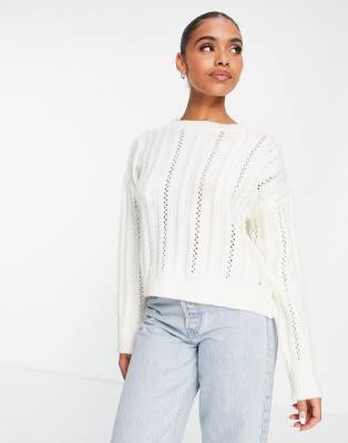 Missguided Missguided cable knit tie back detail jumper in white