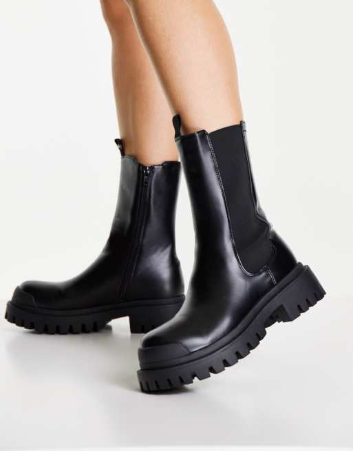 Missguided calf high boots with chunky sole in black ASOS