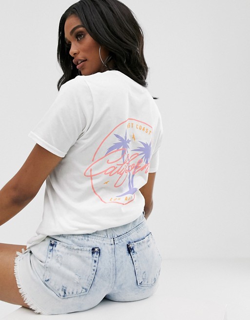 Missguided Cali back print t-shirt in white