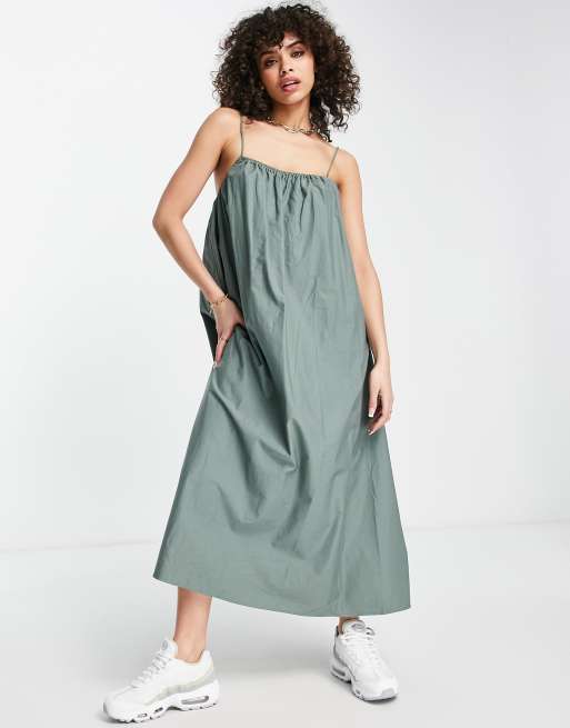 Missguided cami strap midaxi smock poplin dress in green | ASOS