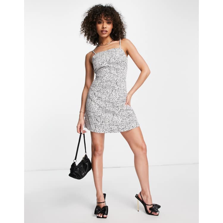 Missguided cami tie back aline dress in dalmatian print