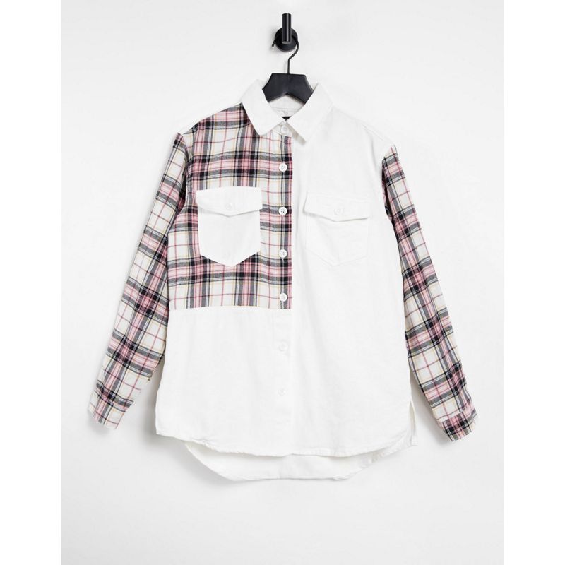 9VLA0 Donna Missguided - Camicia in denim bianca con colorblock a quadri