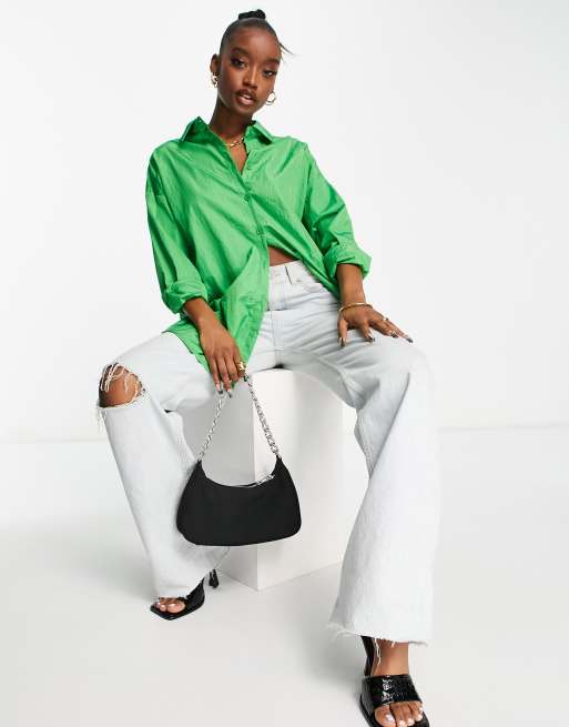 Missguided - Camicia in nylon extreme super oversize verde acceso
