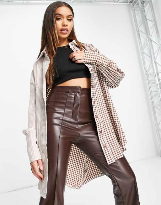 Missguided - Camicia oversize in marrone a quadretti a contrasto