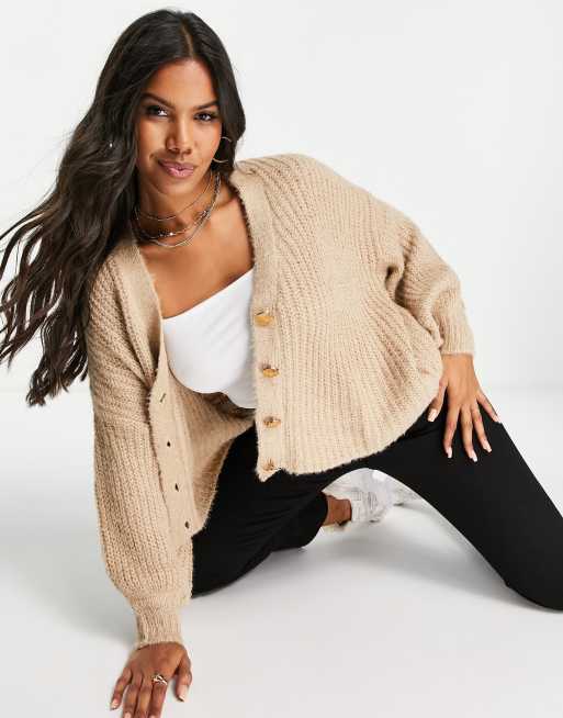 Missguided - Cardigan morbido testurizzato color pietra