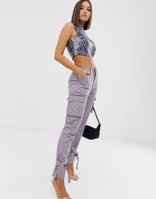 Missguided cargo pants with tie cuff detail in ASOS
