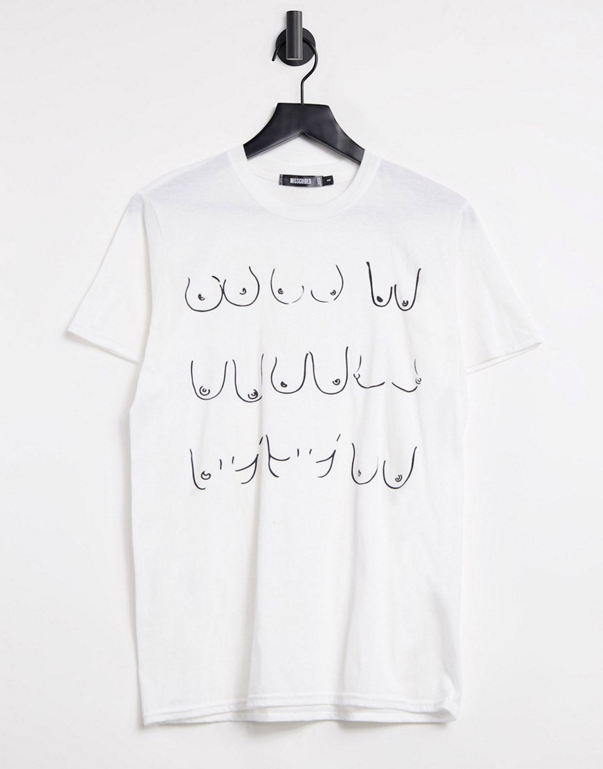 Missguided charity T-shirt with breast graphic in white