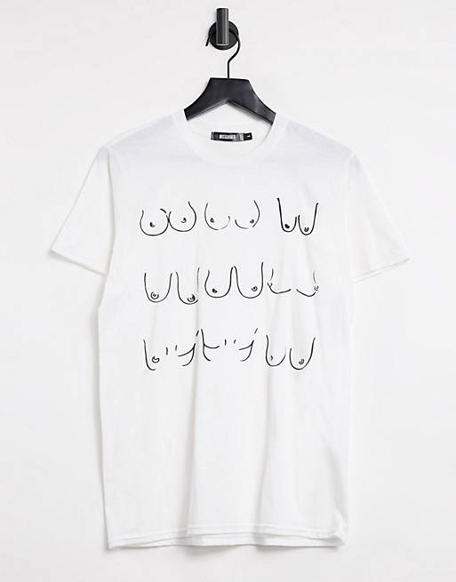 Missguided charity t-shirt with breast graphic in white
