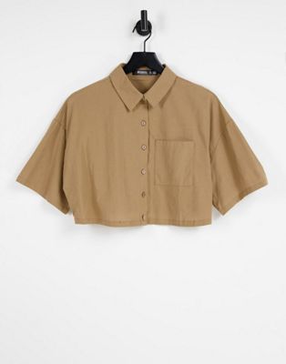 Chemises et blouses Missguided - Chemise courte effet lin - Marron