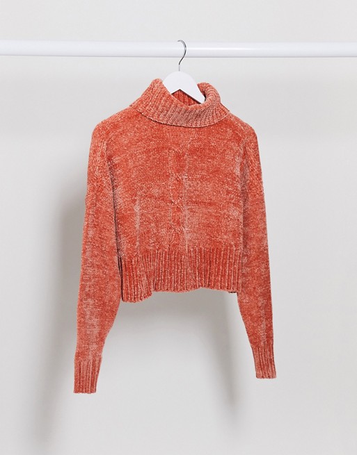 Missguided chenille roll neck jumper in terracotta