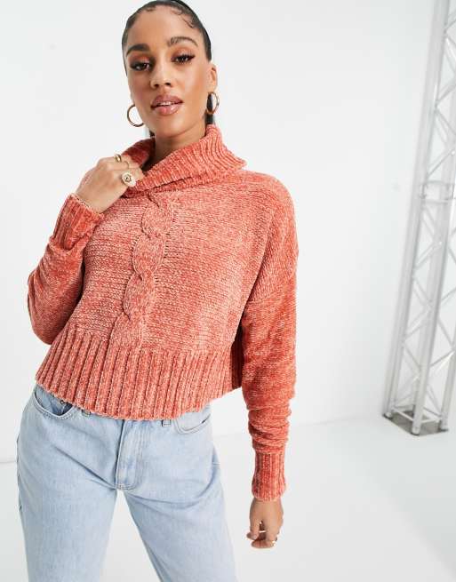 Missguided chenille roll neck jumper in terracotta