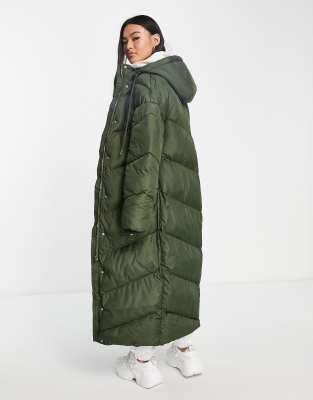 long khaki padded coat