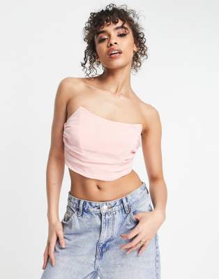 Missguided chiffon corset top with drape front in pale pink