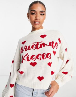 Missguided Christmas kisses jumper in red