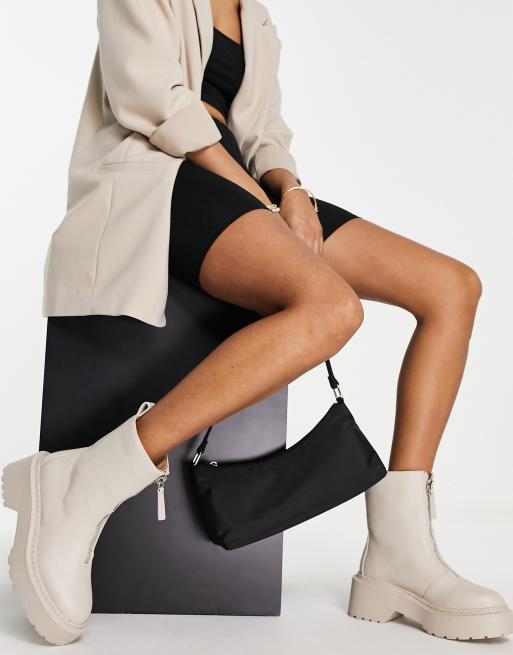 Missguided chunky ankle boot with zip up detail in sand ASOS
