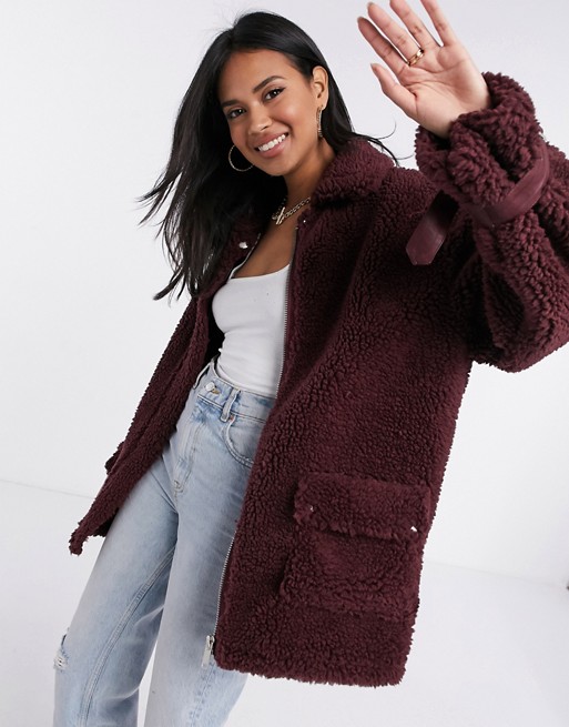 Missguided chunky borg aviator coat in red