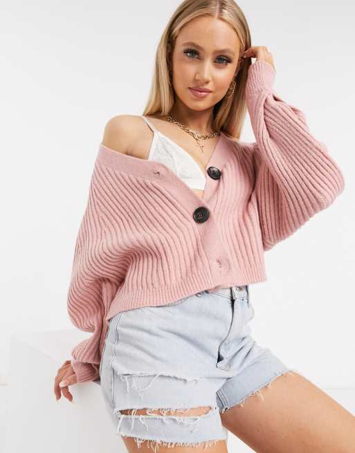 Missguided chunky button up cardigan in pink ASOS