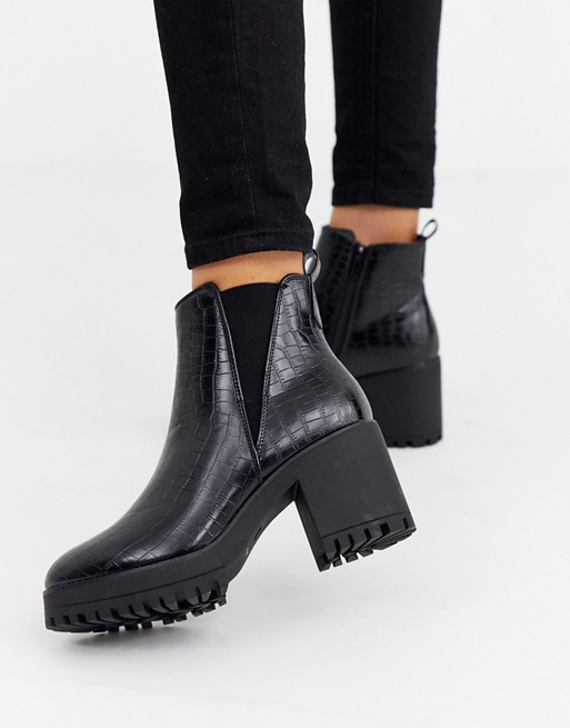 Missguided chunky croc Chelsea ankle boots in black