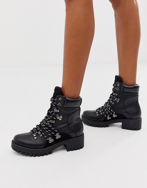 Missguided chunky hiking ankle boot with contrast laces in black | ASOS