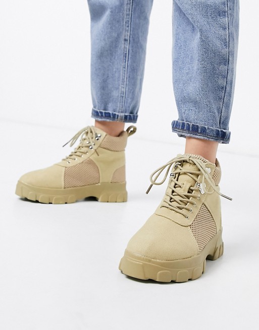 Missguided chunky hiking boots in sand