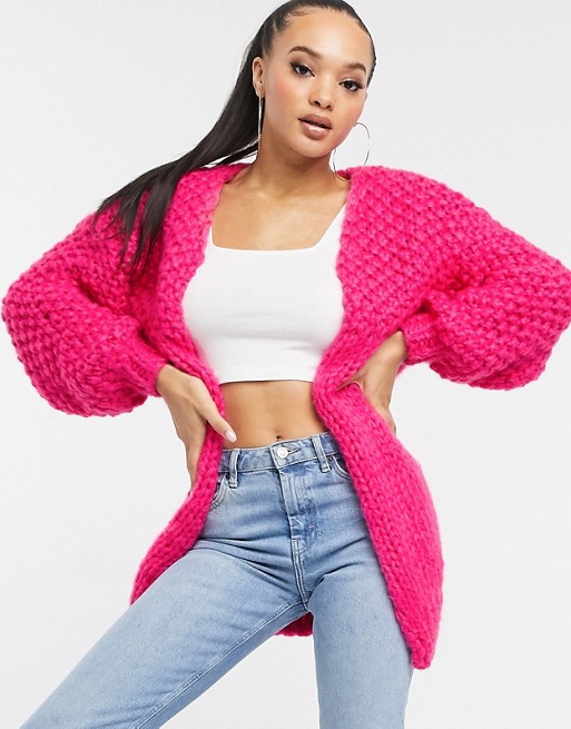 Missguided chunky knit cardigan in pink