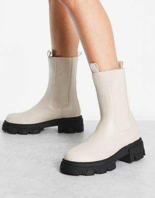 chunky pull on ankle boot in cream-White