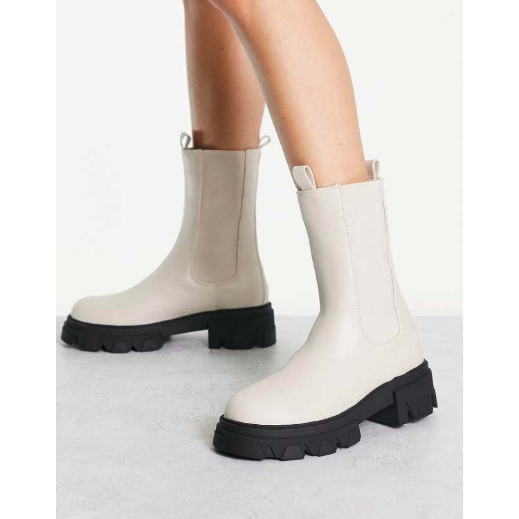 Missguided chunky pull on ankle boot in cream | ASOS