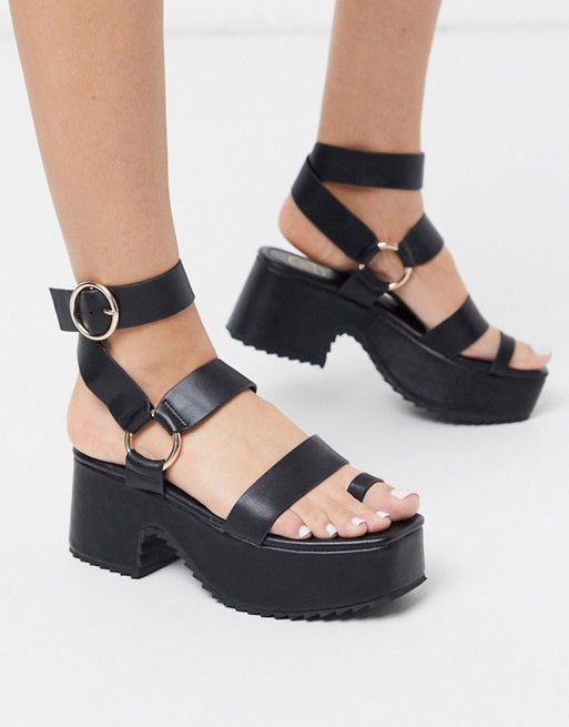 Missguided chunky sole ring detail sandal in black