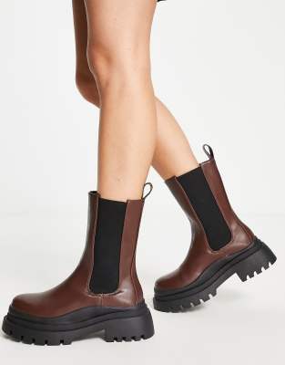 Missguided Chunky Wave Sole Ankle Boots In Chocolate-brown