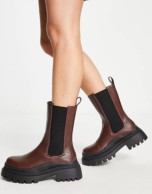 Missguided chunky wave sole ankle boots in chocolate | ASOS