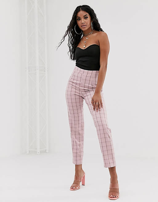 Moon gang Blot Missguided cigarette pants in pink check | ASOS