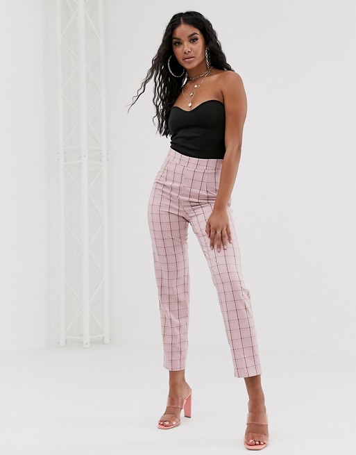 Missguided cigarette trousers in pink check