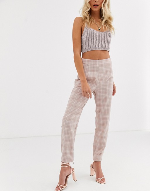 Missguided cigarette trousers in pink check