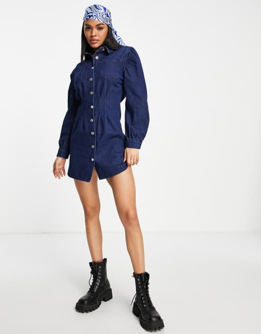 Cinched Waist Denim Shirt Dress