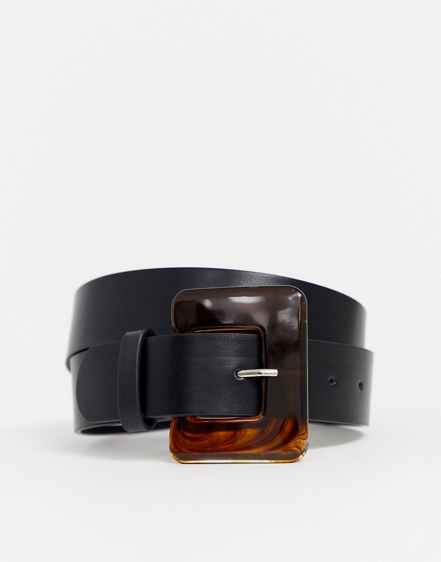 Missguided - Cintura nera con fibbia squadrata in resina-Nero