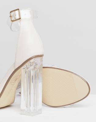 clear white block heels