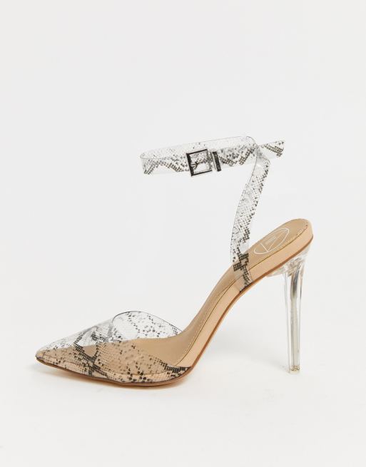 Missguided clear court shoe in snake print