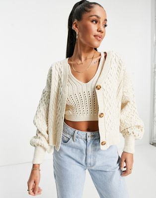 Missguided co-ord balloon sleeve cardigan in stone
