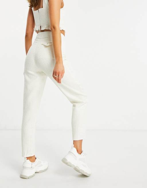 missguided cigarette pants Missguided co-ord boucle cigarette pants in cream